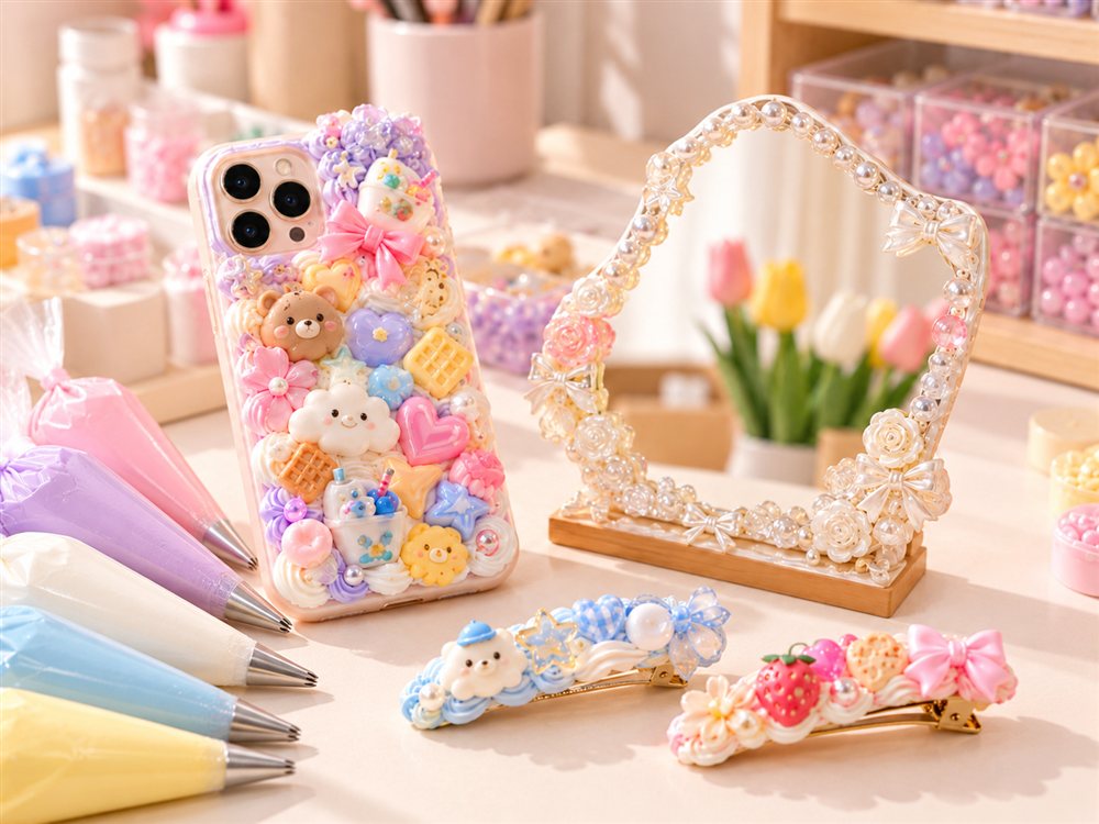 Deco Cream projects with pastel charms and piped decorations